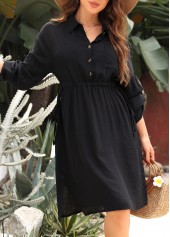 Black Button Split Ruched Cover Up