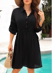 Black Button Split Ruched Cover Up