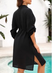 Black Button Split Ruched Cover Up