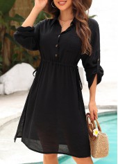 Black Button Split Ruched Cover Up