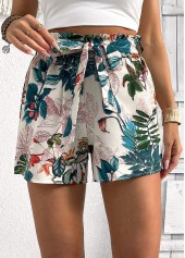 Plants Print Blackish Green Elastic Waist High Waisted Shorts