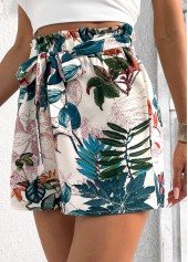 Plants Print Blackish Green Elastic Waist High Waisted Shorts