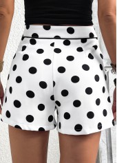 Polka Dot White Zipper Fly Mid Waisted Shorts