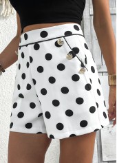 Polka Dot White Zipper Fly Mid Waisted Shorts