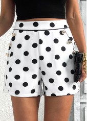 Polka Dot White Zipper Fly Mid Waisted Shorts