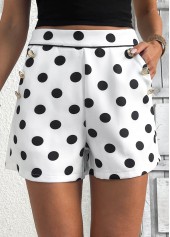 Polka Dot White Zipper Fly Mid Waisted Shorts
