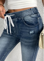 Denim Blue Skinny Elastic Waist High Waisted Shorts