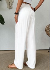 White Straight Leg Elastic Waist High Waisted Pants