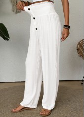 White Straight Leg Elastic Waist High Waisted Pants