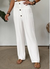 White Straight Leg Elastic Waist High Waisted Pants