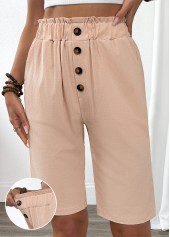 Light Camel Elastic Waist High Waisted Shorts
