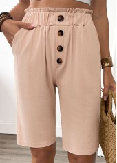 Light Camel Elastic Waist High Waisted Shorts