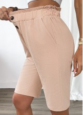 Light Camel Elastic Waist High Waisted Shorts