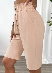 Light Camel Elastic Waist High Waisted Shorts