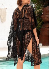 Black Split Breathable V Neck Cover Up
