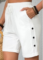 White Elastic Waist High Waisted Shorts