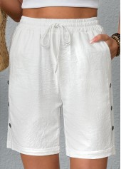 White Elastic Waist High Waisted Shorts