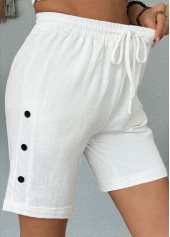 White Elastic Waist High Waisted Shorts