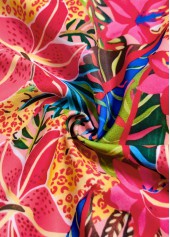 Mid Waisted Tropical Plants Print Pink Bikini Set