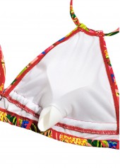 Mid Waisted Tropical Plants Print Pink Bikini Set