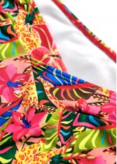 Mid Waisted Tropical Plants Print Pink Bikini Set