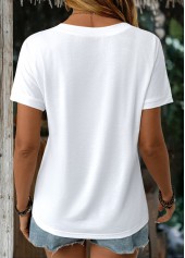 White Short Sleeve V Neck T Shirt