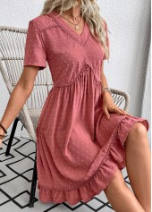 Coral A Line Short Sleeve V Neck Dress