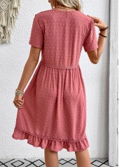 Coral A Line Short Sleeve V Neck Dress