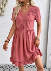 Coral A Line Short Sleeve V Neck Dress