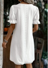 White Short Sleeve V Neck Dress