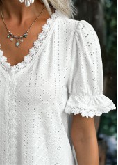 White Short Sleeve V Neck Dress