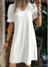 White Short Sleeve V Neck Dress