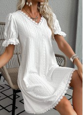 White Short Sleeve V Neck Dress