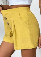 Yellow Elastic Waist High Waisted Shorts