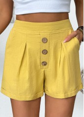 Yellow Elastic Waist High Waisted Shorts