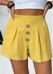 Yellow Elastic Waist High Waisted Shorts
