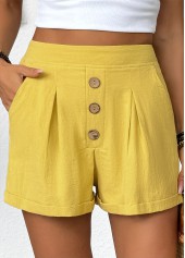Yellow Elastic Waist High Waisted Shorts