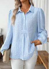 Striped Light Blue Long Sleeve Turn Down Collar Shirt