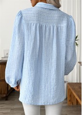 Striped Light Blue Long Sleeve Turn Down Collar Shirt