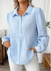 Striped Light Blue Long Sleeve Turn Down Collar Shirt