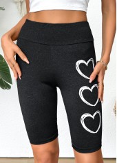 Heart Print Black Elastic Waist High Waisted Short Leggings