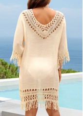 Beige V Neck Hollow Out Cover Up