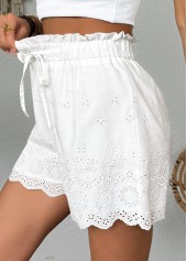 White Straight Leg Elastic Waist Mid Waisted Shorts