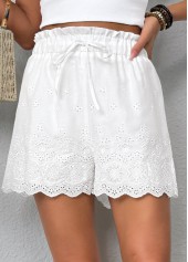 White Straight Leg Elastic Waist Mid Waisted Shorts