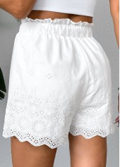 White Straight Leg Elastic Waist Mid Waisted Shorts