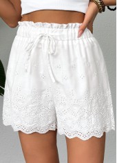 White Straight Leg Elastic Waist Mid Waisted Shorts