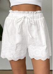 White Straight Leg Elastic Waist Mid Waisted Shorts