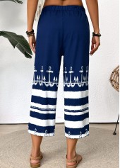Tribal Print Dark Blue Straight Leg Elastic Waist Pants