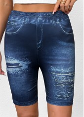 Ombre Denim Blue Elastic Waist Mid Waisted Leggings