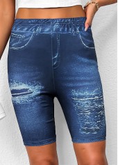 Ombre Denim Blue Elastic Waist Mid Waisted Leggings